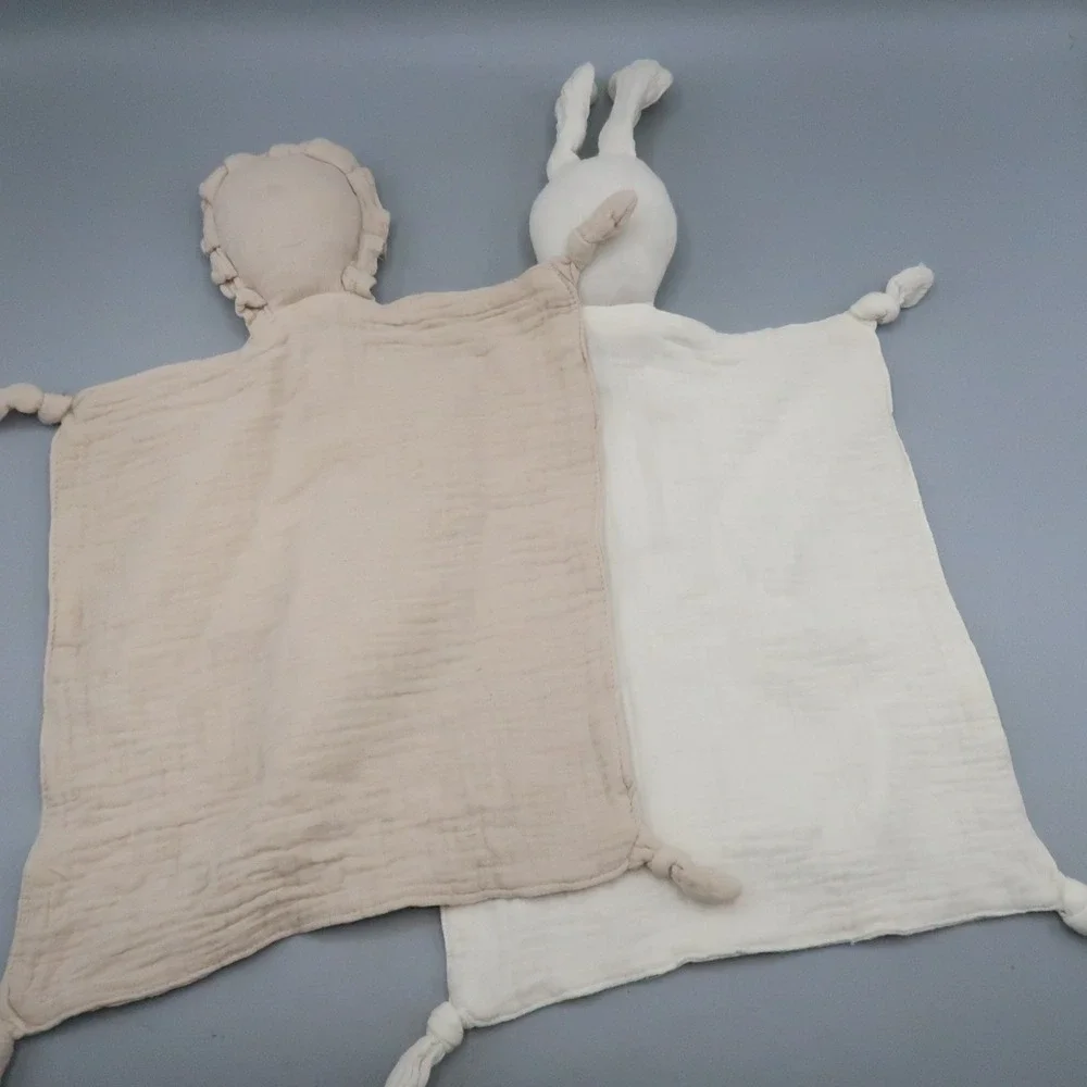 2 Muslin Bunny Lion Lovey Security Blanket Rabbit‎ Animal Toy Lot
